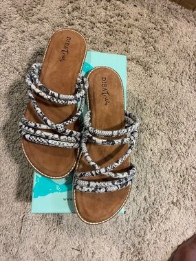 Diba True Women's Strappy Snake-Print Slide Sandals in Black/White